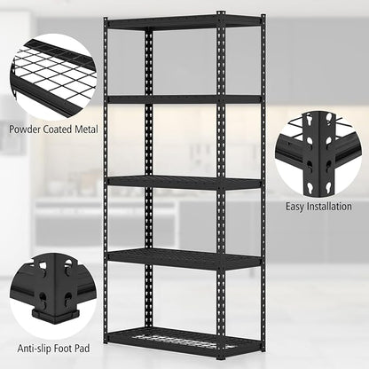 Goplus 5-Tier Metal Shelving Unit, 2 Pack Heavy Duty Wire Storage Rack with Anti-Slip Foot Pads, Height Adjustable Shelves for Warehouse, Kitchen, Living Room, Garage, 15.5" D×35.5" W×72" H