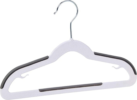 Amazon Basics Plastic Kids Clothes Hangers, Non-Slip, White and Black, 12.8" x 8" x 0.2", 30-Pack