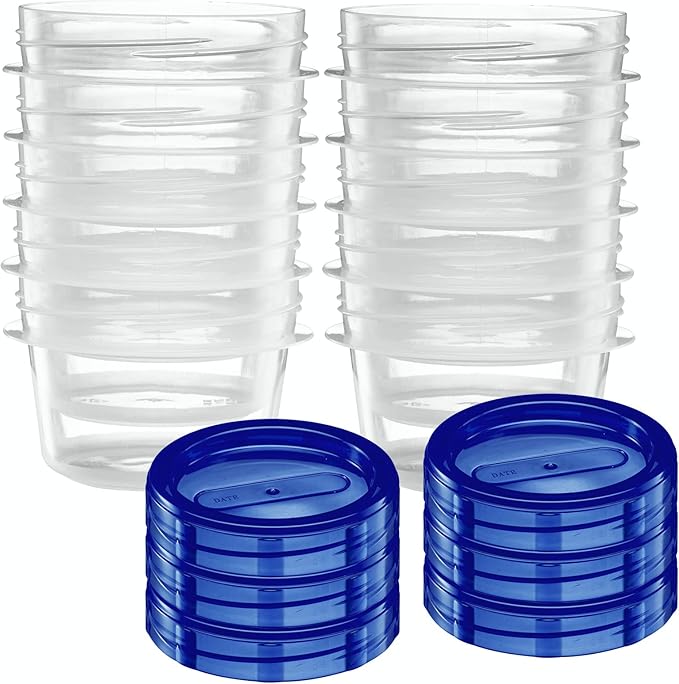 ELEGANT DISPOSABLES Twist Top Containers Small Food Storage Containers Blue Screw on Lid Reusable Stackable Leakproof Airtight, Pack of 20-4 oz containers