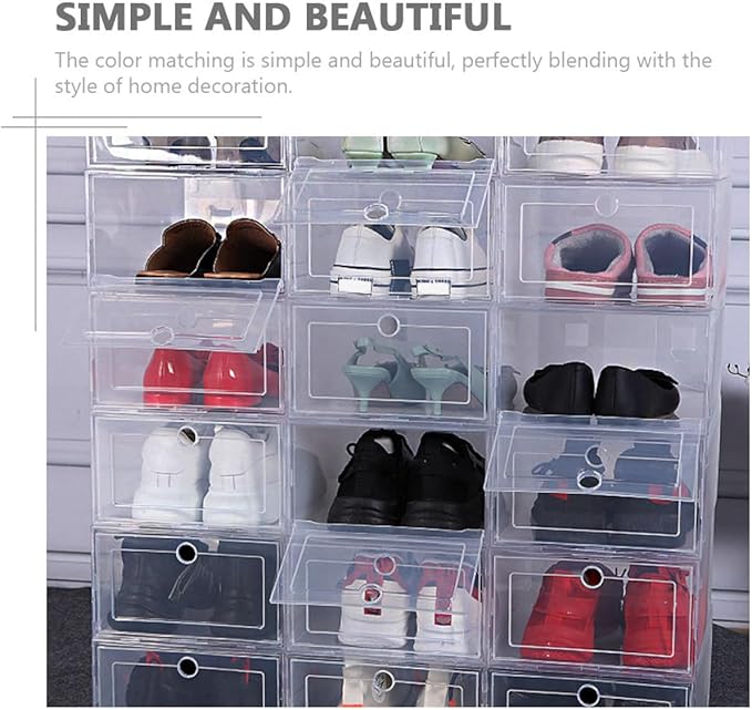 VICASKY Pp Plastic Shoe Storage Boxes, 4pcs Drawer-type Stackable Shoe Containers for Men and Women, Home Closet Organization and Sneaker Storage
