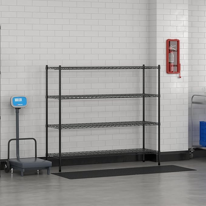 Commercial NSF Listed Black Epoxy Stationary Wire Shelving Kit 18" x 60" x 54", with 4 Shelves Perfect for Warehouse, Walk-in Refrigerator, Freezer, Grocery Store, Restaurant, Dishroom