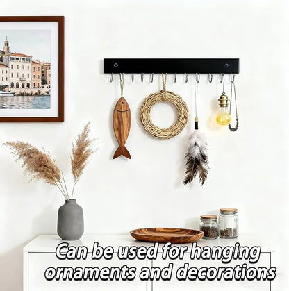 2 PCS Black Hanging Jewelry Organizer, Wooden Wall Mounted Necklace Holder with 28 Hooks, Jewelry Display Hangers, Coat Rack Belt Organizer for Bags, Ties, Keys(Black)