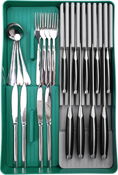 linoroso Knife Drawer Organizer Silverware Drawer Organizer with Kitchen Organizer, Cutlery Drawer Organizer Utensil Drawer Organizer for Knives, Flatware, and Utensils, BPA Free Secure Storage Tray