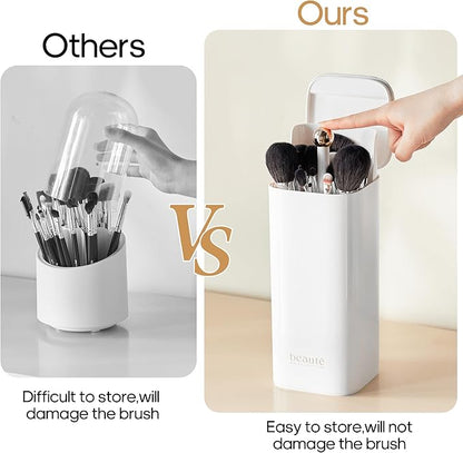 Osuke Makeup Brush Holder with Lid Cosmetic Tools Organizer,One Touch Open 4 Slot Makeup Brush Case with Waterproof Dustproof, Cosmetic Storage for Dresser Vanity and Bathroom Countertop