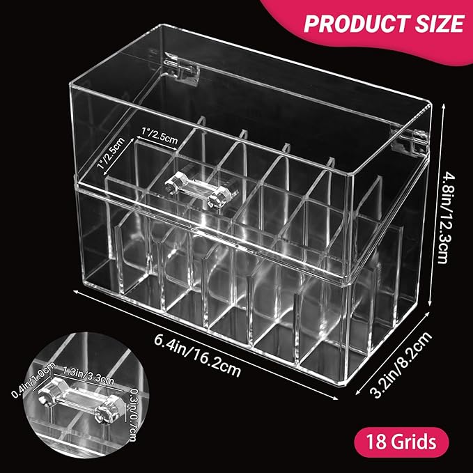 Acrylic Lipgloss Lip Gloss Holder & Rollerball Perfume Organizer for Compact Essential Oil Rollerball Perfume Holder, Makeup Brush, 18 Slots Tubular Storage Display Cabinet With Cover