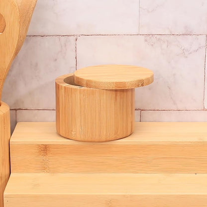 Salt Cellar with Magnetic Swivel Lid, Rustic Bamboo Salt Box for Kitchen for Seasonings/Spices/Candies, Salt Container for All Kinds of Spices/Nuts/Craft Materials, 8.0 Ounce Capacity (1Cup)