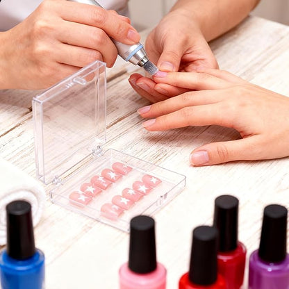 50PCS Press On Nail Storage Boxes Clear Plastic Fake Nail Tips Display Case with 150Pcs Adhesive Double Sided Tape Empty Packaging Boxes Container for Home Beauty Nail Art Business Salon