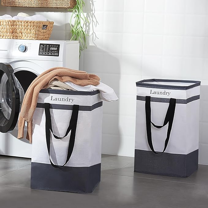 FairyHaus Laundry Basket 100L, 2Pack Laundry Hamper with Easy Carry Handles, Collapsible Laundry Baskets Hampers for Bathroom Clothes Storage Black
