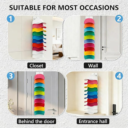 Hat Organizer for Baseball Caps with Built Spring Clips 2 Packs - Wall Mount Closet Hat Rack Holder, Storage for Wall Door/Closet Display Hat Racks Hanger (Strong Adhesive & Screws) White