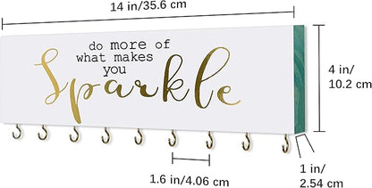 SANY DAYO HOME Do More of What Makes You Sparkle Wall Mount Necklace Holder Organizer with 9 Jewelry Hooks for Ring, Hair Bow, Headband, Purse - Wall Decor for Girls Room