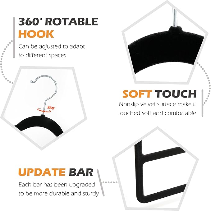 Velvet Pant Clothes Hanger Space Saving Non Slip Shorts Hanger, Myfolrena Jeans Slack Trousers Hangers Multiple Velvet Hanger Closet Organizer Storage and Organization for Jeans,Scarf,Tie(Black,3)