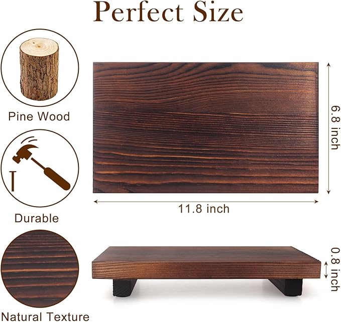 Farmhouse Bathroom Vanity Tray Wood Pedestal Stand Kitchen Countertop Trays Decorative Wooden Risers Dish Soap Dispenser Holder for Kitchen Counter Decor Modern Bathroom Sink Organizer Accessories