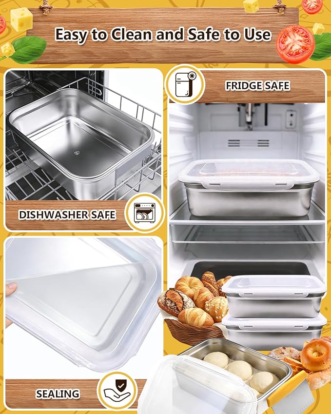 2 Pack Pizza Dough Proofing Box, 10L Stainless Steel Proofing Container with Clear Airtight Lid, Stackable Fermentation Storage for Dough Balls & Bread, Includes Cutter