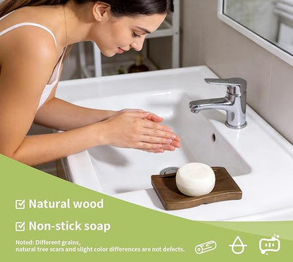 Wood Self-Draining Bar Soap Holder, Soap Dish with Draining, 3 Holes Design Keep Soap Saver Tray/Sponge Holder Dry, Bathroom/Kitchen Soap Case, Brown