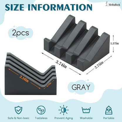 2 Pack Self Draining Silicone Soap Dish for Shower & Kitchen - Waterfall Bar Soap Holder Tray, Non-Slip Soap Saver Keeps Soap Dry, Easy to Clean, Extends Soap Life (Grey)