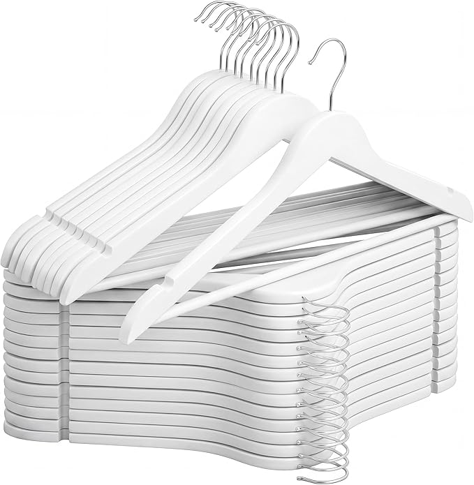 StorageWorks White Wooden Hangers 30 Pack, Heavy Duty Wood Hangers for Closet, Clothes Hangers for Coats, Bridesmaid Suits, Wedding Dress