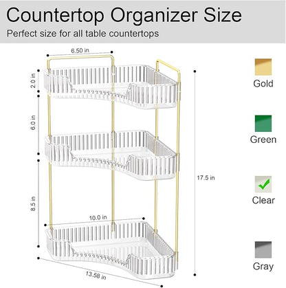 GTI 3-Tier Corner Bathroom Counter Organizer, Large Capacity Makeup Organizer Countertop, Perfume Cosmetics Skincare Vanity Organizers, Exquisite Countertop Storage for Women (Clear)