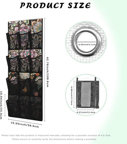 12-Pocket Hanging Storage Bag Behind the Door, Over the Door Organizer Space Saving Storage for Bedroom Closet or College Dorm, Bohemia Flowers