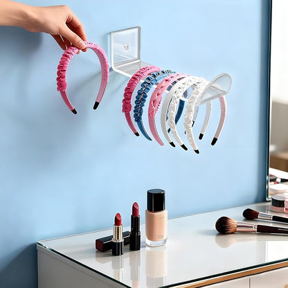Headband Holder Wall Mount, 3-Pack Clear Acrylic Headband Organizer and Hair Tie Storage Rack, Wall-Mounted Display for Hair Accessories, Jewelry, Scarves for Women Girls