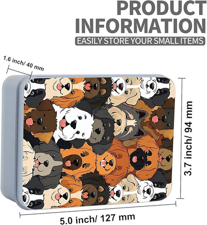 Metal Tin Box Sturdy Metal Storage Box with Lid, Large Container Holder for TCG Cards,Car Keys,Cookies,Tin Containers for Gift,5.0x3.7x1.6 Inch,Exquisite Pattern Design(Cute Cartoon Dog)
