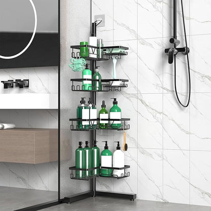 DAOYA Standing Shower Caddy Corner - 4-Tier Floor Shower Caddy Corner Adjustable Bathroom Organizers and Storage with Soap Holder & Razor, Bathroom Free-Standing Organizer for Large Bottles