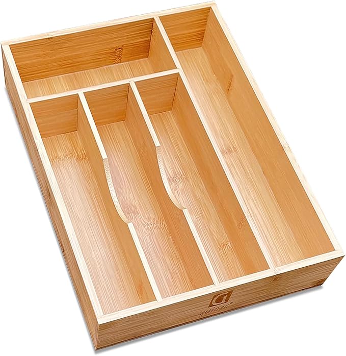guiogc Bamboo Silverware Drawer Organizer, Silverware Organizer, Silverware Utensil Tray Holder and Cutlery Tray for Flatware and Kitchen Utensils