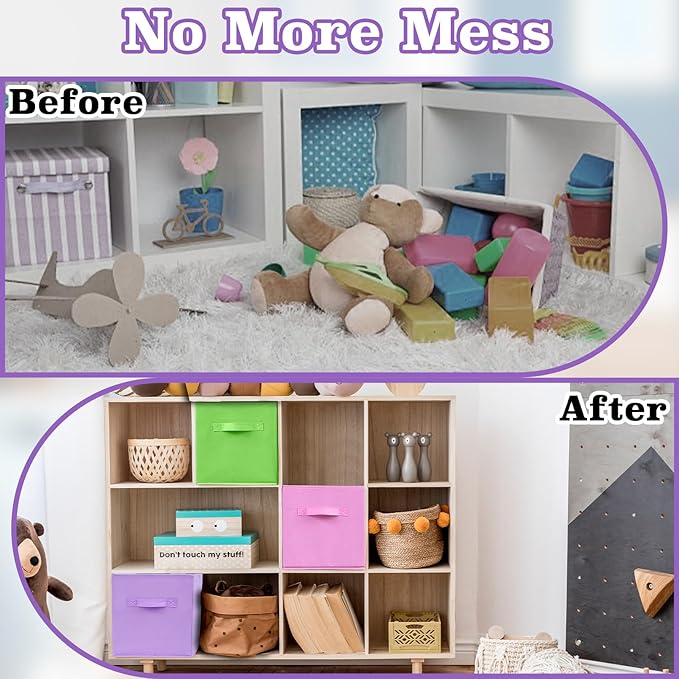 6 Pack Fabric Storage Bins, 10.6 Inch Colorful Cloth Organizer Baskets, Foldable Fabric Storage Cubes with Handles, Multi Colored Collapsible Bins for Toys Closet Bedroom Living Room(6 Color)