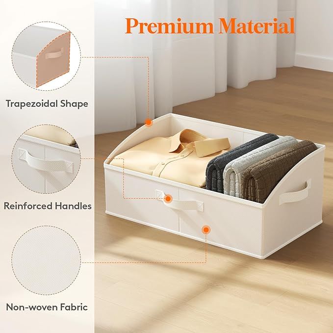 Lifewit Trapezoid Closet Storage Bins for Shelf, 6 Packs Non-woven Closet Organizer Baskets with Handles, Foldable Clothes Containers Boxes for Clothing, Book, Purse, 23L, Extra Large, White