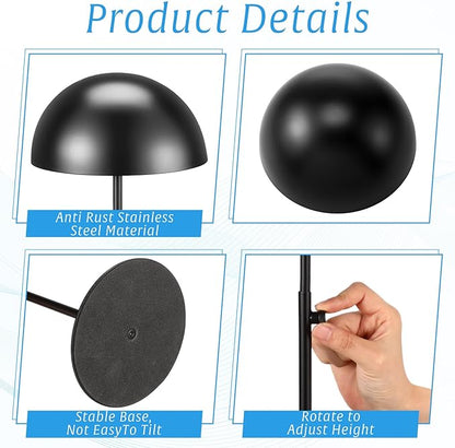 Sintuff 4 Pcs Hat Display Stand:adjustable 7.9-15.7inch Wigs Head Holder Stand Non Slip Stainless Steel Metal Rack for Multiple Hats Wig Storage Styling Practice(Black,Round Base)