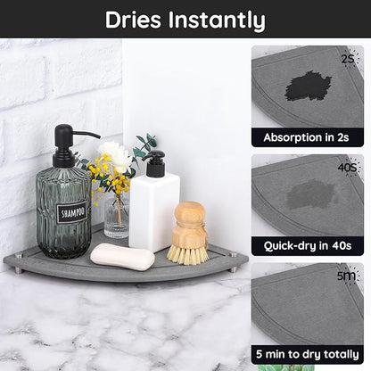 Segbeauty Water Absorbing Stone Drying Tray, 9.85in Quick Dry Diatomaceous Earth Corner Countertop Organizer, Corner Sink Shelf Tray for Bathroom Counter, Fast Drying Stone for Kitchen Counter