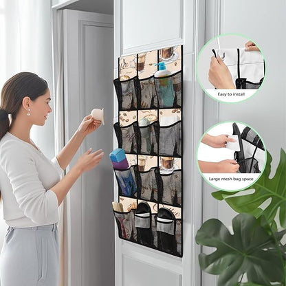12 Mesh Pockets Hanging Shoe Organizer Coffee No Dril Over Door Hanging Storage Bag Easy to Install Closet Door Hanging Shoe Rack Organizer for Bedroom Kitchen Cafe Storage