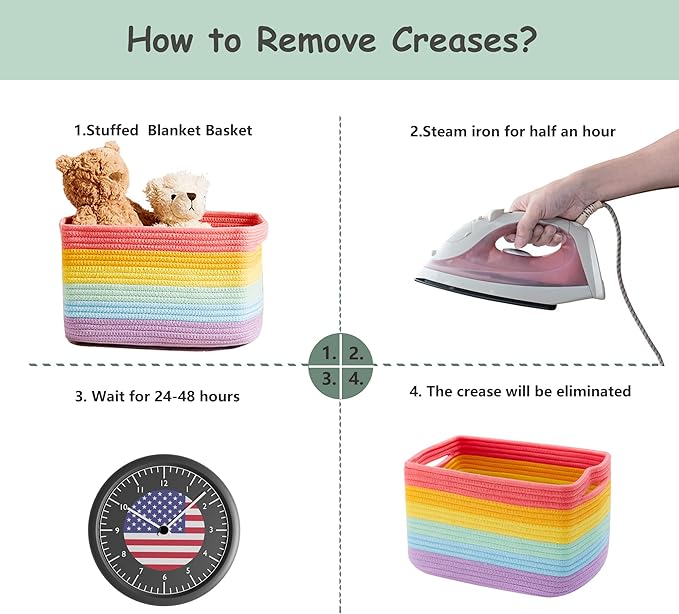 Set of 4 Rainbow Rope Basket for Shelves Woven Rectangle Storage Basket Bins for Nursery Toy Storage for Baby Girl