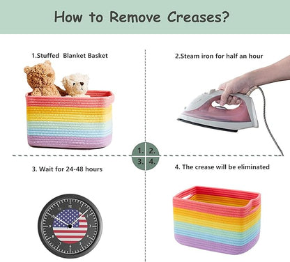 Set of 4 Rainbow Rope Basket for Shelves Woven Rectangle Storage Basket Bins for Nursery Toy Storage for Baby Girl