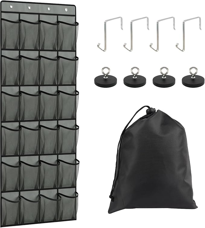 Esoes Cruise Ship Magnetic Door Organizer, 24 Pockets Magnetic Behind the Door Shoe Rack-4 Strong Anti-Scratch Magnets, Over the Door Organizer Cruise Essentials Storage for Cruise Cabin Travel