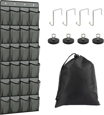 Esoes Cruise Ship Magnetic Door Organizer, 24 Pockets Magnetic Behind the Door Shoe Rack-4 Strong Anti-Scratch Magnets, Over the Door Organizer Cruise Essentials Storage for Cruise Cabin Travel