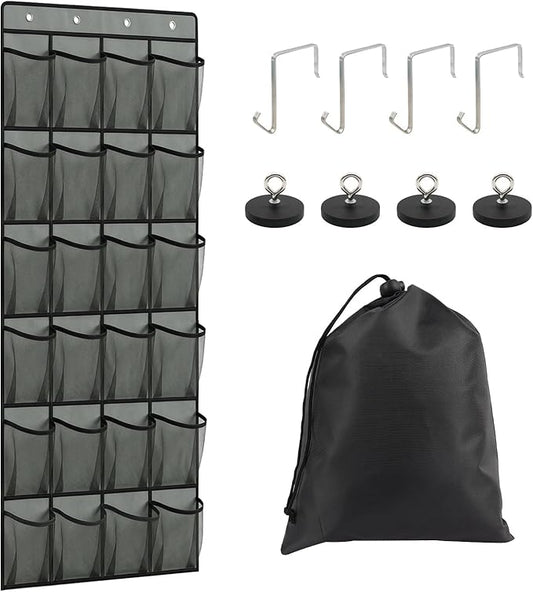 Esoes Cruise Ship Magnetic Door Organizer, 24 Pockets Magnetic Behind the Door Shoe Rack-4 Strong Anti-Scratch Magnets, Over the Door Organizer Cruise Essentials Storage for Cruise Cabin Travel