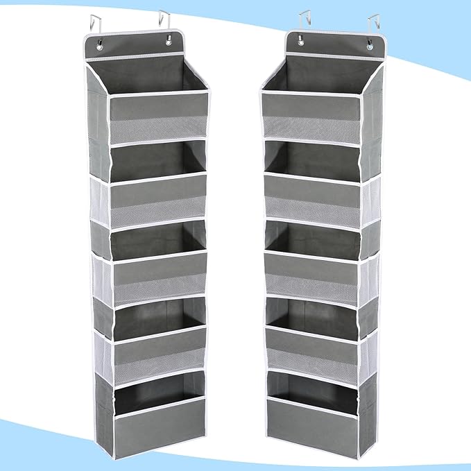 PATIKIL Over The Door Shoe Organizer Hanging Rack Storage with 5 Large Pockets & 6 Side Pockets Wall Mount 35 lbs Weight Capacity for Door Wall Closet Shoes, 5 Layer, Grey