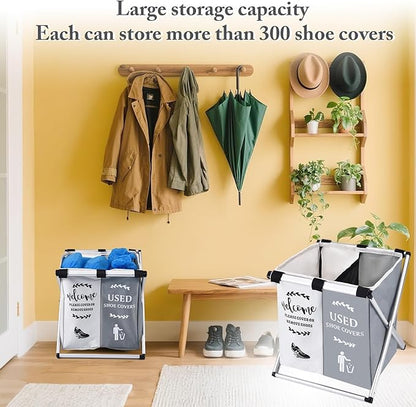 Shoe Cover Dispenser Foldable Shoe Covers Box Realtor Supplies,Holder with Used Shoe Covers and Please Remove Your Shoes Sign for Open House Supplies(Gray,Beige)