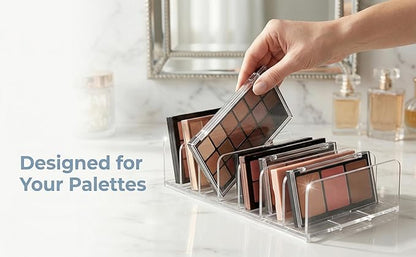 Makeup Palette Organizer, 2 Pack Clear Acrylic Eyeshadow Palette Organizer, 7-Slot Storage for Drawer, Vanity & Countertop, Dual Sizes for Palettes, Blush & Contour