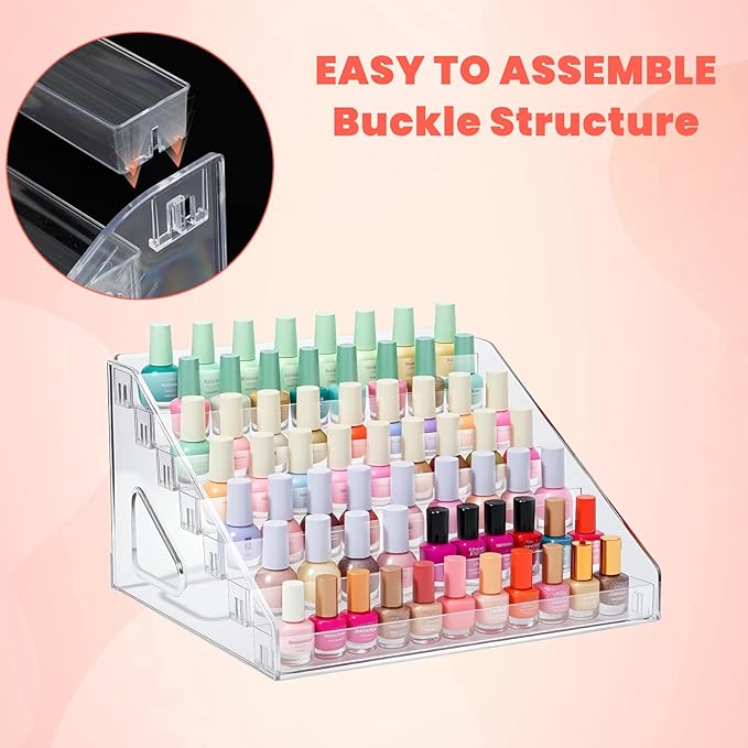 2 Pcs Nail Polish Organizers, Clear Nail Polish Holder 84 Bottles of 7 Layers Sunglasses Organizer Essential Oils Holder Clear Eyeglasses Display Case Makeup Organizer