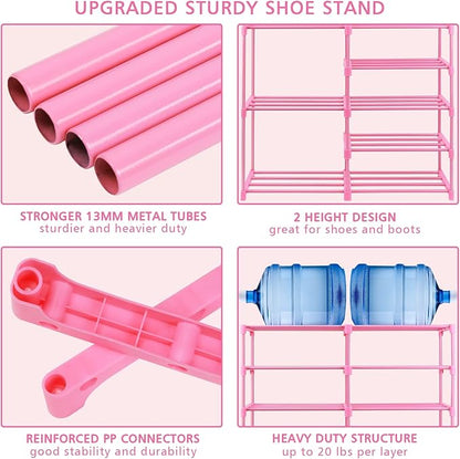 LNYZQUS 7-Tier Large Pink Shoe Rack, 24 -30 Pairs Tall Shoe Organizer Shelf, Kids Boots Stand Organizer For Garage Closet Entryway