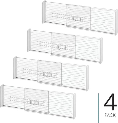 iDesign Expandable Plastic Deep Drawer Dividers for Kitchen, Dresser, or Desk Drawers - Set of 4 - Clear