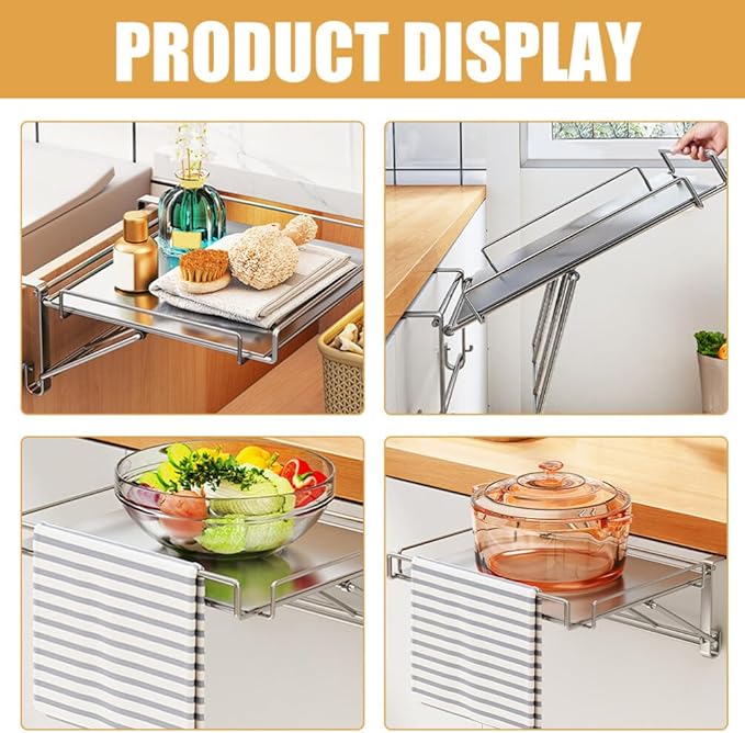 VOSAREA Cabinet Door Organizer Foldable Shelf for Kitchen Spice Storage Easy to Install over The Cabinet Hanging Shelf for Efficient Space Saving and Daily Use Essentials