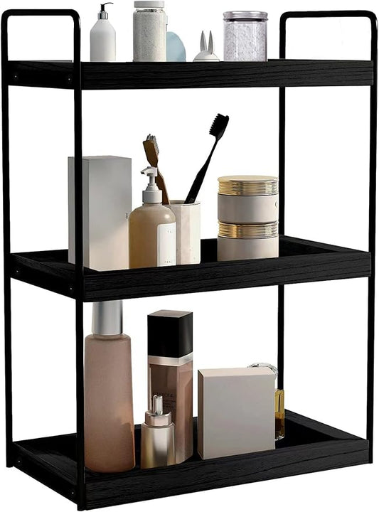 Dorhors 3 Tier Bathroom Counter Organizer,Countertop Bathroom Storage Shelf,Counter Tray and Vanity Organizer (Black)