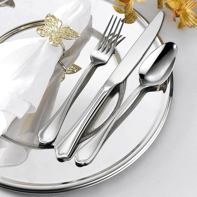 HaWare 40-Piece Silverware Set with Drawer Organizer Tray, Stainless Steel Flatware Cutlery Utensils, Timeless and Elegant Design for Home Hotel Wedding, Mirror Polished and Dishwasher Safe