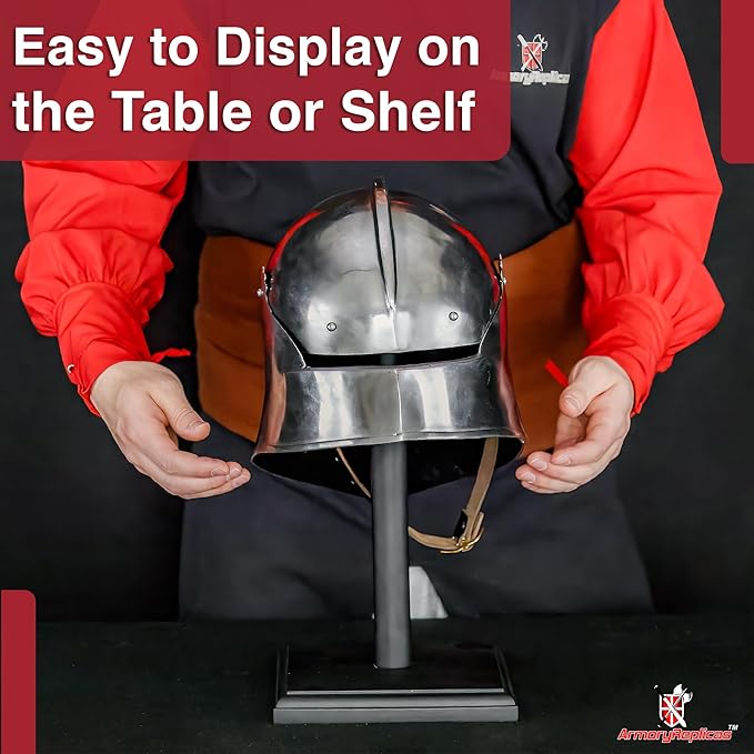 Armory Replicas™ Handmade Wooden Hat and Helmet Stand - 16-Inch Display Rack for Wigs, Hats, Sports Headgear & Medieval Helmets - Sleek Black Sheesham Finish - Stylish Table or Shelf Decor