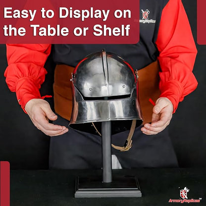 Armory Replicas™ Handmade Wooden Hat and Helmet Stand - 16-Inch Display Rack for Wigs, Hats, Sports Headgear & Medieval Helmets - Sleek Black Sheesham Finish - Stylish Table or Shelf Decor