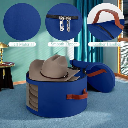 Samplife Hat Box,Hat Storage Box,Stackable Round Brim Hats Organizer Bag Container for Closet,Travel Hat Boxes for Women, Cowboy Hat Organizer, FoldableTravel Cap Boxes (06-Blue, 16.5" D x 10.5" H)