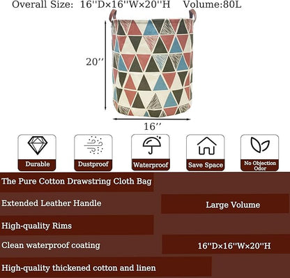 Waterproof Laundry Hamper Collapsible Laundry Basket Leather Handle Laundry Bag Large Clothes Storage Toy Organization for Bathroom Bedroom Laundryroom College Dorms (Caisanjiao-002)