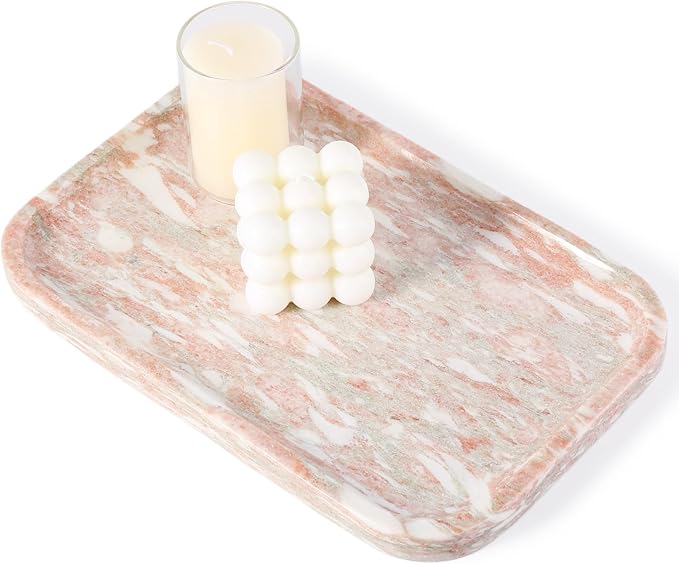 Karibiber Marble Vanity Tray, Marble Bathroom Tray Countertop, Decorative Tray for Dresser, Rosso Red Stone Serving Trays for Kitchen, Perfume, Jewelry Candle Holder, Catch All